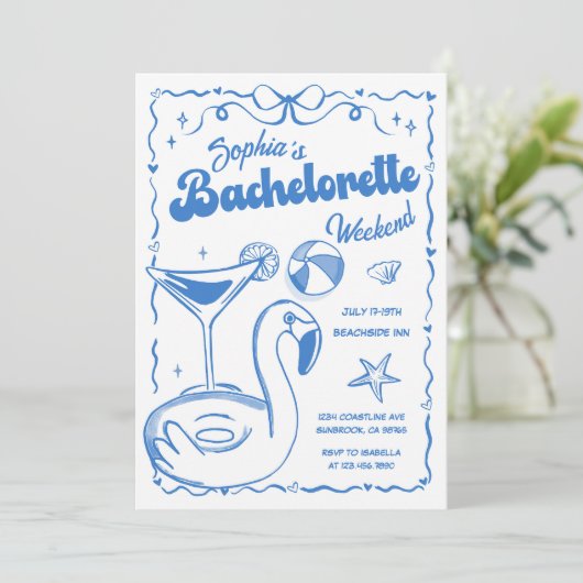 Bachelorette Weekend Party Blauw Kaart (Staand voorkant)