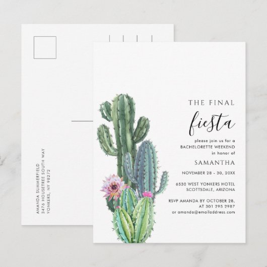 Bachelorette Weekend Party Cactus Succulents Uitnodiging Briefkaart (Voorkant / Achterkant)