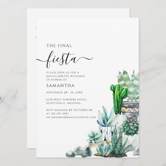 Bachelorette Weekend Party en Itinerary Cacti Kaart (Voorkant / Achterkant)