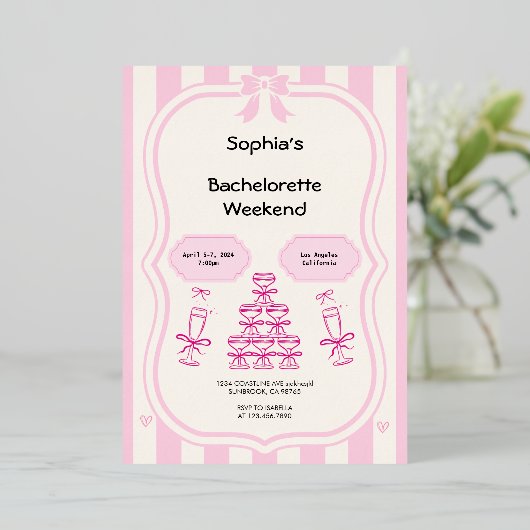 Bachelorette Weekend Party Roze uitnodiging (Staand Voorkant)