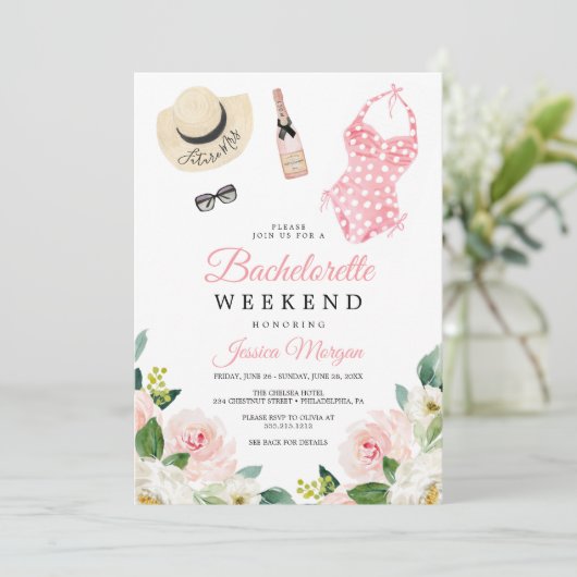Bachelorette Weekend-reisroute Airy Blush Invitati Kaart (Staand voorkant)