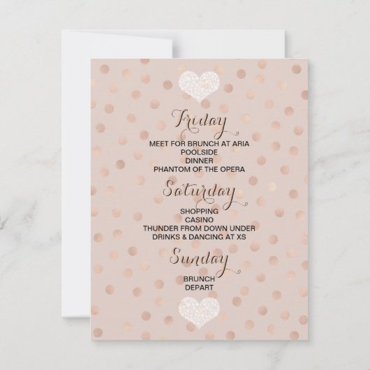 Bachelorette Weekend reisroute Roos Gold Confetti Kaart (Achterkant)