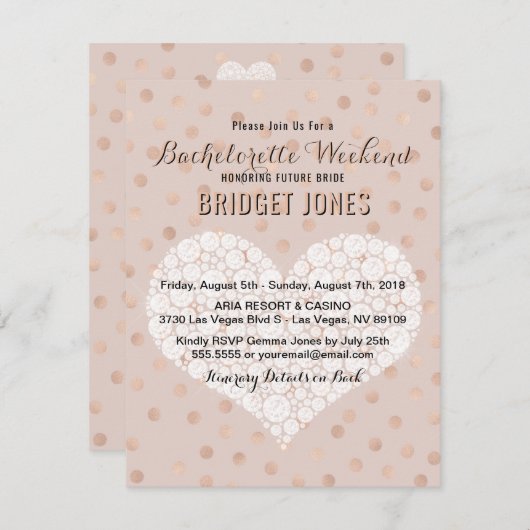 Bachelorette Weekend reisroute Roos Gold Confetti Kaart (Voorkant / Achterkant)