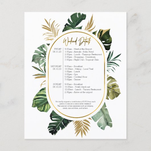 Bachelorette Weekend Reisschema Budget Uitnodiging (Achterkant)