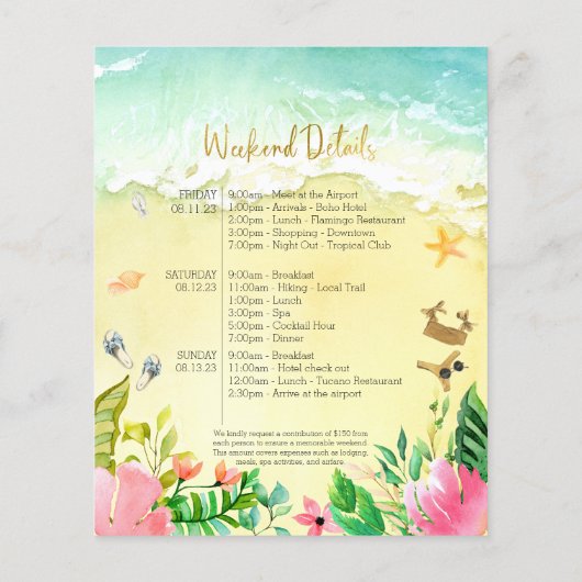 Bachelorette Weekend Reisschema Budget Uitnodiging (Achterkant)