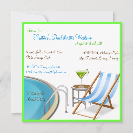 Bachelorette Weekend Resort Custom Invitations Kaart (Voorkant)