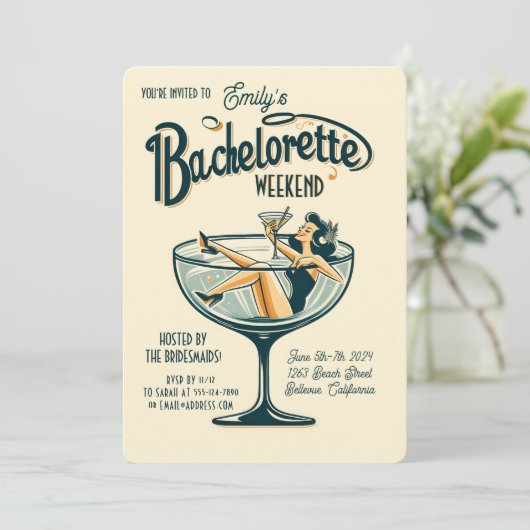 Bachelorette Weekend Retro Party Uitnodiging (Staand voorkant)