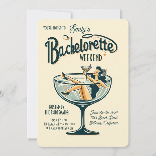 Bachelorette Weekend Retro Party Uitnodiging (Voorkant)