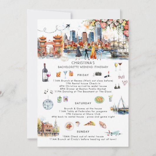 Bachelorette Weekend Route | Boston Kaart (Voorkant)