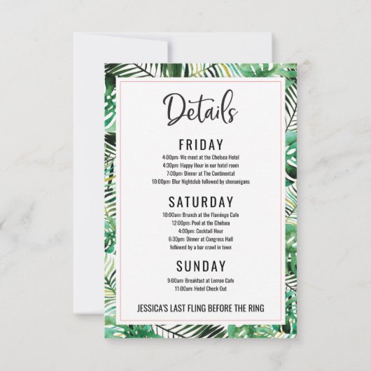 Bachelorette Weekend Route Flamingo Tropical Kaart (Achterkant)