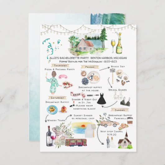 Bachelorette Weekend Route | Lake Michigan Uitnodiging Briefkaart (Voorkant / Achterkant)