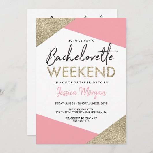 Bachelorette Weekend Route Roze en Goud Programmakaart (Voorkant / Achterkant)