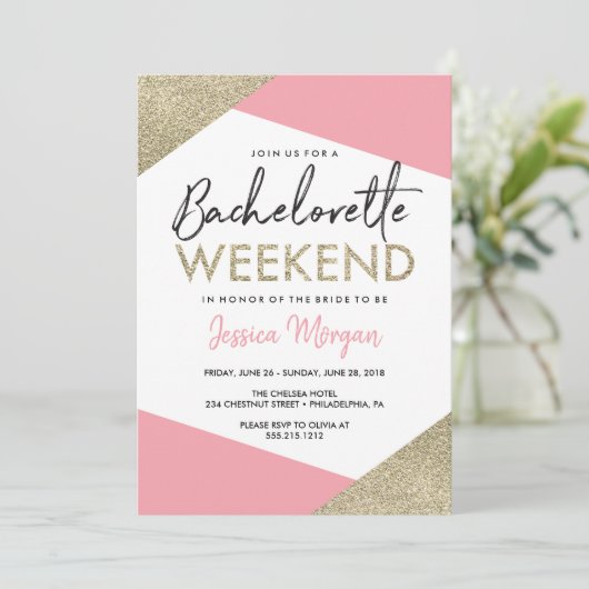 Bachelorette Weekend Route Roze en Goud Programmakaart (Staand voorkant)