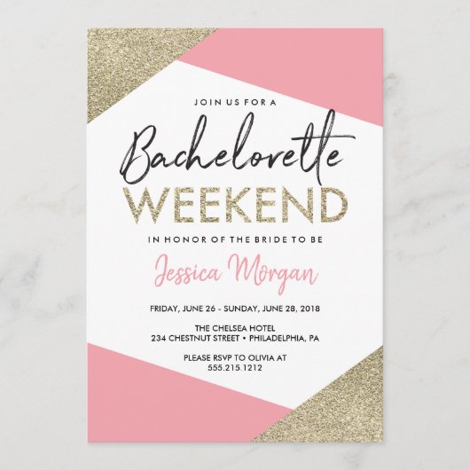 Bachelorette Weekend Route Roze en Goud Programmakaart (Voorkant)