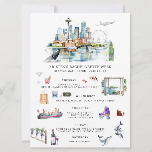 Bachelorette Weekend Route | Seattle Kaart (Voorkant)