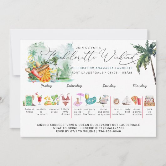 Bachelorette Weekend Route | tropische palm Kaart (Voorkant)