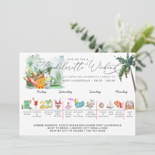Bachelorette Weekend Route | tropische palm Kaart (Staand voorkant)