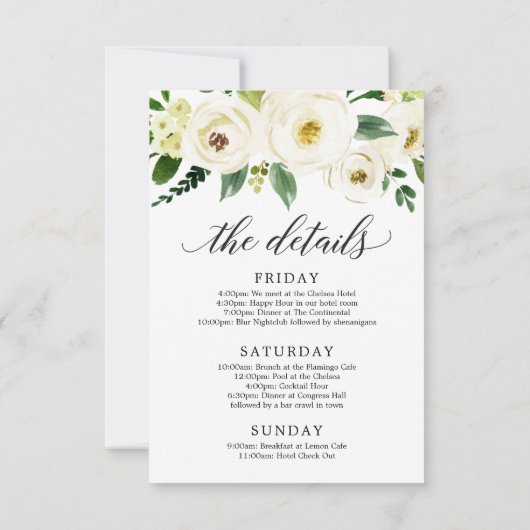 Bachelorette Weekend Route Witte Rozen Kaart (Achterkant)