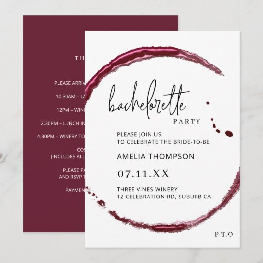 Bachelorette Weekend Routebeschrijving Winery uitn Kaart (Voorkant / Achterkant)