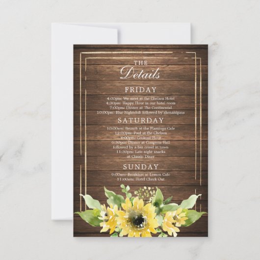 Bachelorette Weekend Rustieke Zonnebloem Greenery Kaart (Achterkant)