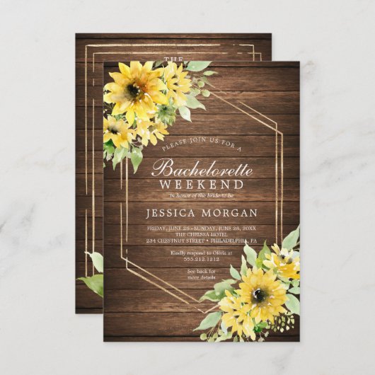 Bachelorette Weekend Rustieke Zonnebloem Greenery Kaart (Voorkant / Achterkant)