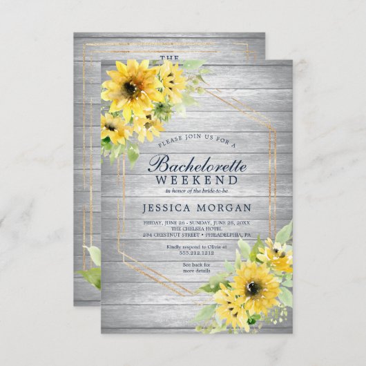 Bachelorette Weekend Rustieke Zonnebloem Greenery  Kaart (Voorkant / Achterkant)