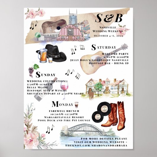 Bachelorette Weekend Schema | Nashville Poster (Voorkant)