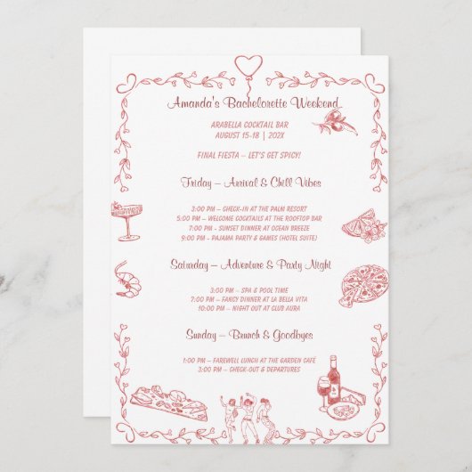  Bachelorette Weekend Sjabloon Kaart (Voorkant / Achterkant)