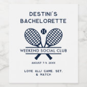 Bachelorette Weekend Tennis Club Custom Wijn Etiket (Enkel label)
