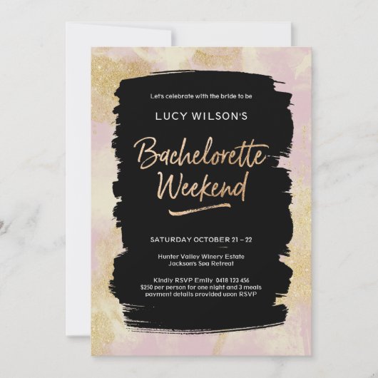 Bachelorette Weekend Uitnodiging Roze Goud Glitter (Voorkant)
