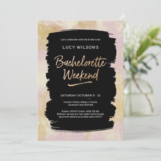 Bachelorette Weekend Uitnodiging Roze Goud Glitter (Staand voorkant)