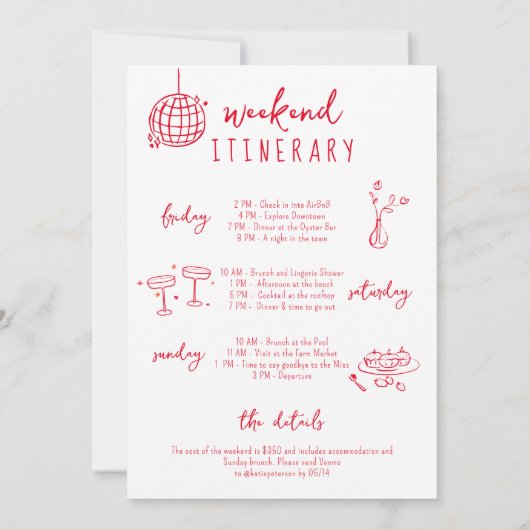 Bachelorette weekend vrouw in cocktail glas rood kaart (Achterkant)