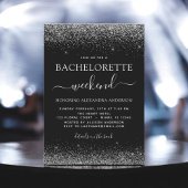Bachelorette Weekend Zilver Modern Glitter Party Kaart
