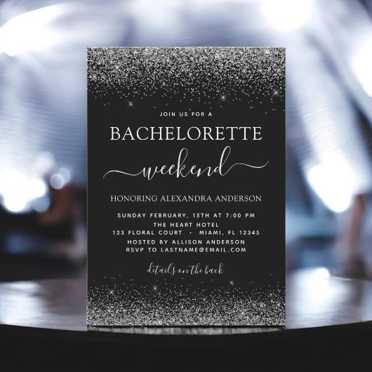 Bachelorette Weekend Zilver Modern Glitter Party Kaart