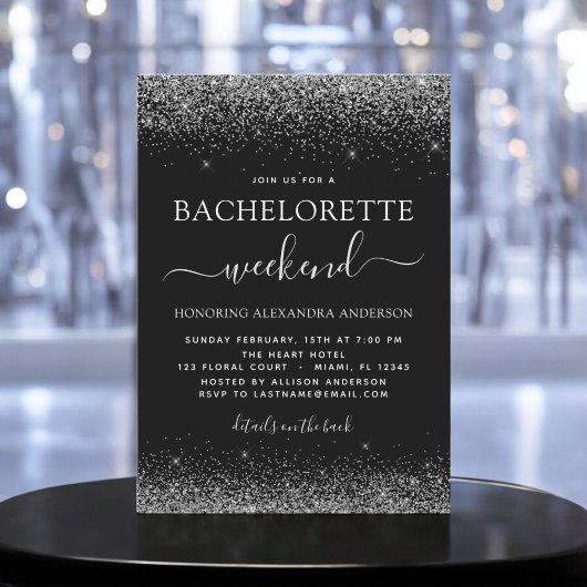 Bachelorette Weekend Zilver Modern Glitter Party Kaart