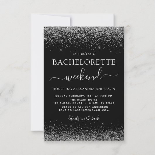 Bachelorette Weekend Zilver Modern Glitter Party Kaart (Voorkant)
