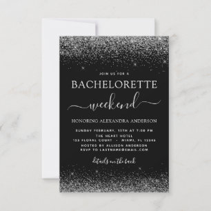 Bachelorette Weekend Zilver Modern Glitter Party Kaart