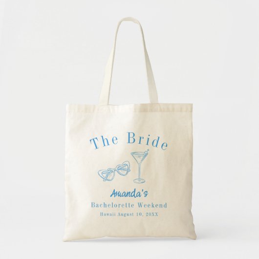 Bachelorette-weekendfeest bruid blauw strand tote bag (Voorkant)