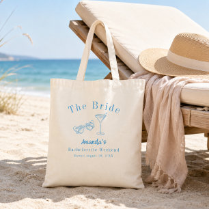 Bachelorette-weekendfeest bruid blauw strand tote bag