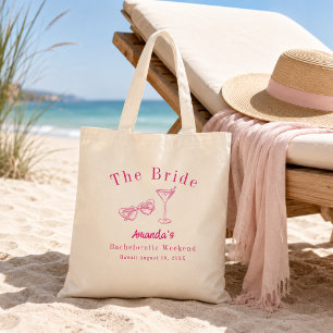 Bachelorette-weekendfeest bruid roze strand tote bag