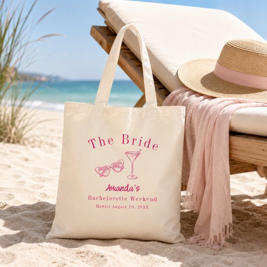 Bachelorette-weekendfeest bruid roze strand tote bag