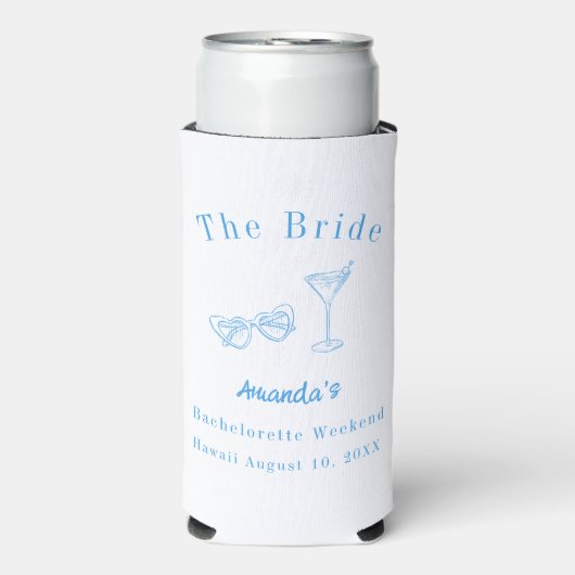 Bachelorette-weekendfeest bruid strand blauw seltzer blikjeskoeler (Seltzer Voorkant)