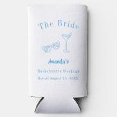 Bachelorette-weekendfeest bruid strand blauw seltzer blikjeskoeler (Voorkant)
