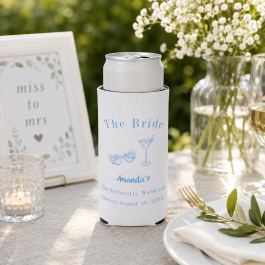 Bachelorette-weekendfeest bruid strand blauw seltzer blikjeskoeler