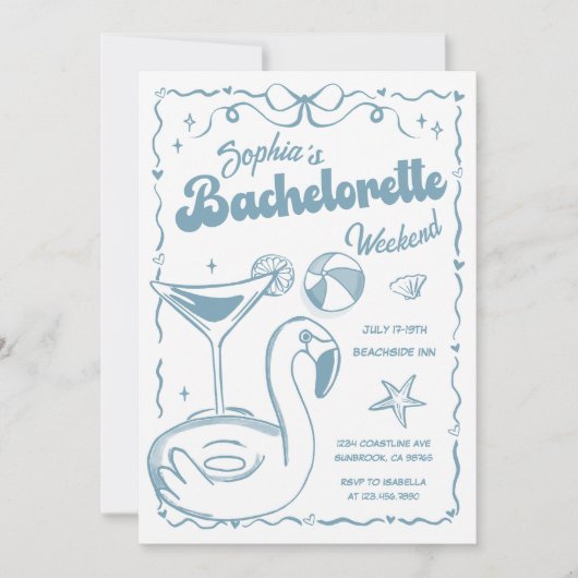 Bachelorette Weekendfeest Dusty Blue Kaart (Voorkant)