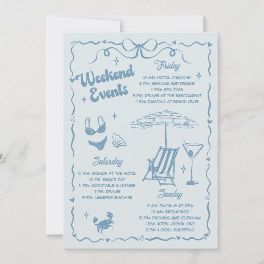 Bachelorette Weekendfeest Dusty Blue Kaart (Achterkant)