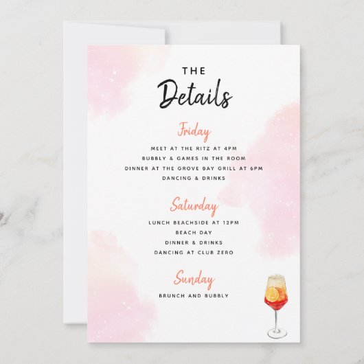 Bachelorette-weekendprogramma Cocktails Dranken Kaart (Achterkant)