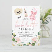 Bachelorette-weekendprogramma Luchtig Roze Bloemen Kaart (Staand voorkant)