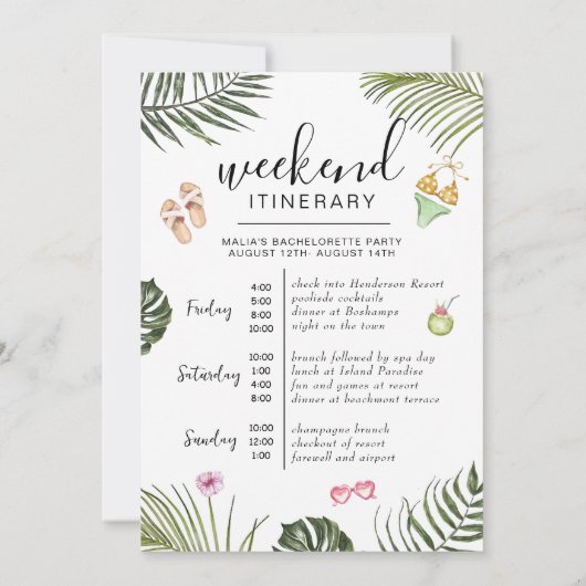 Bachelorette-weekendprogramma | Tropisch strand Kaart (Achterkant)