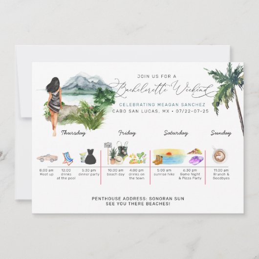 Bachelorette-weekendprogramma | Tropische Palm  Kaart (Voorkant)